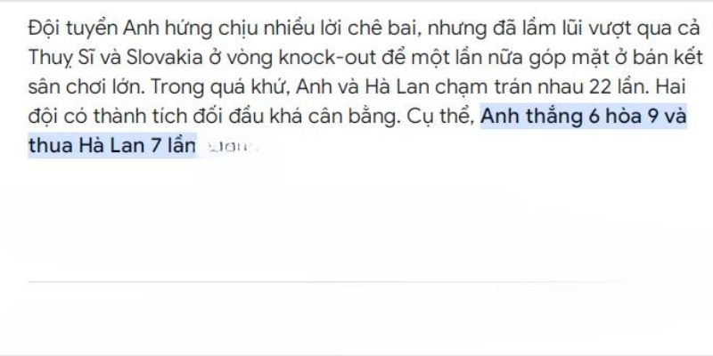 Thành tích đối đầu giữa Anh vs Hà Lan trong lịch sử  